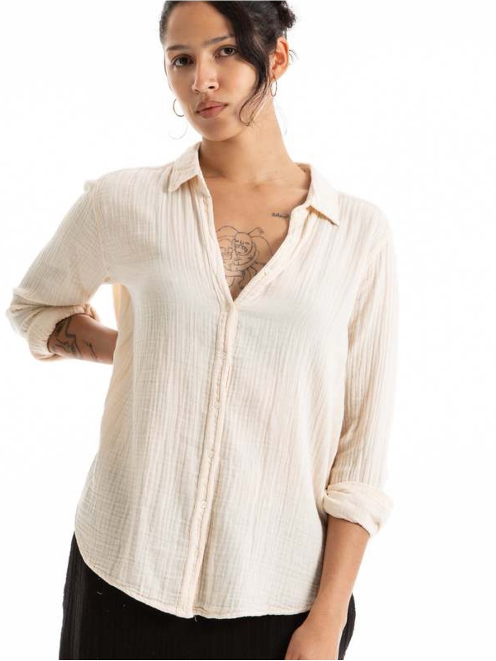 Xirena Scout Shirt Oyster Textured Cotton Gauzy Womens Size M Coastal Beachy
